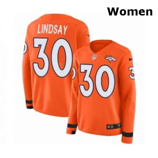 Womens Nike Denver Broncos 30 Phillip Lindsay Limited Orange Therma Long Sleeve NFL Jersey